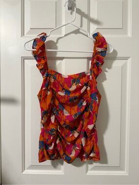 Rose & Olive Pink and Orange Floral Ruffle Cami
